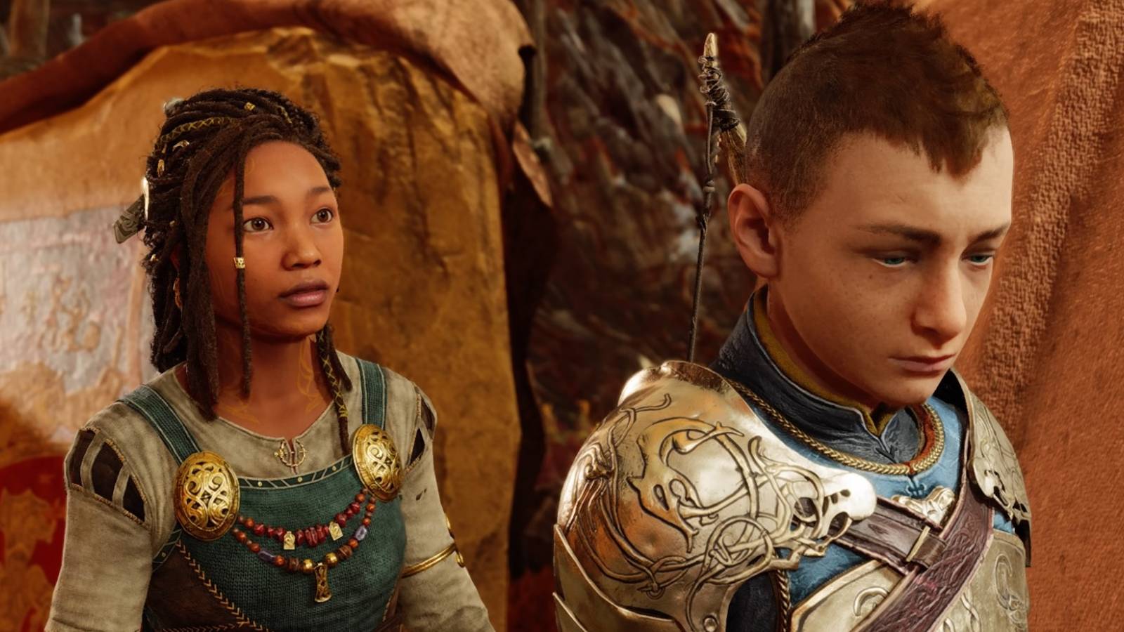 Angrboda and Atreus in God of War Ragnarok