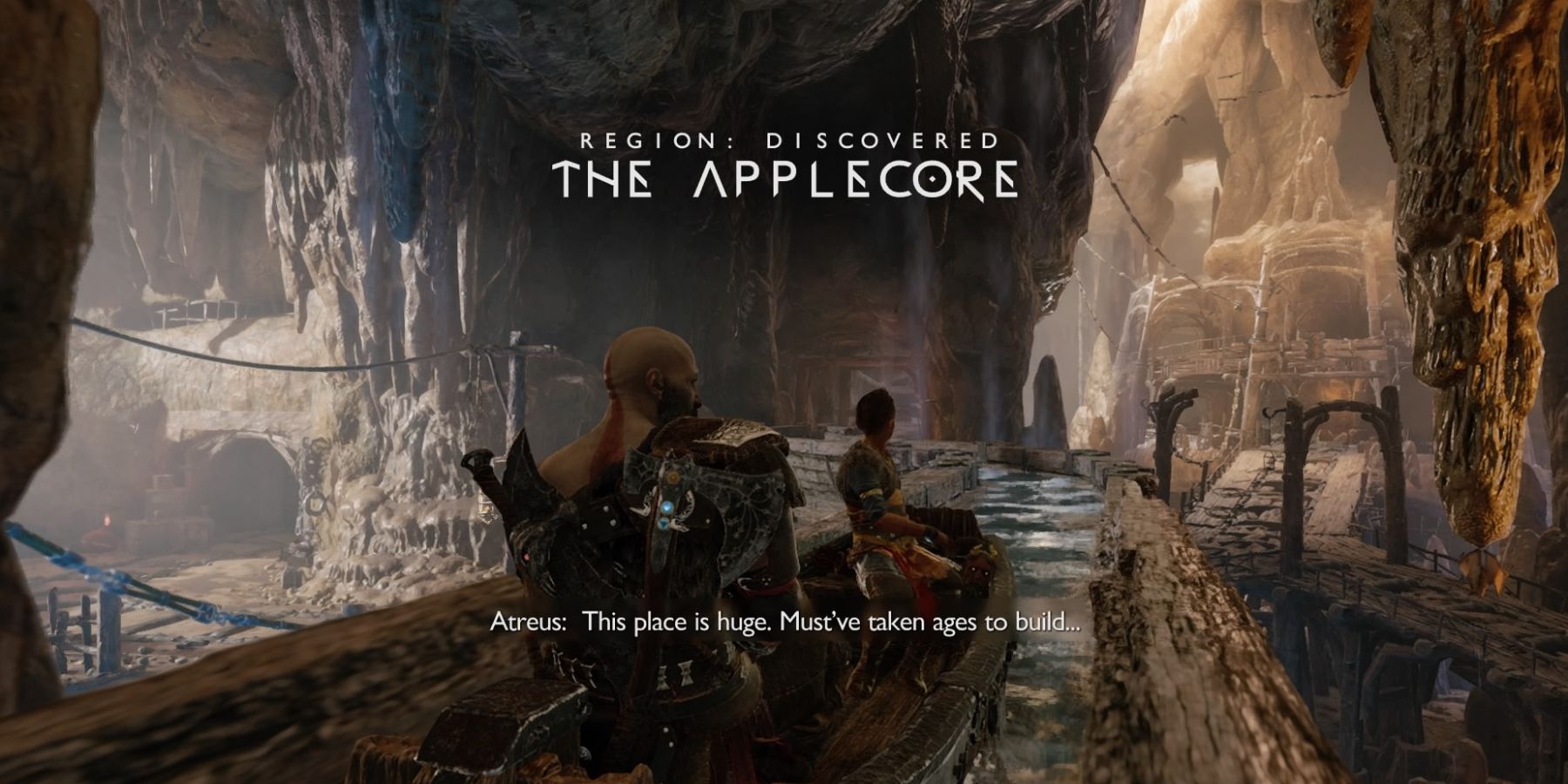 Kratos and Atreus discover the Applecore in God of War Ragnarok