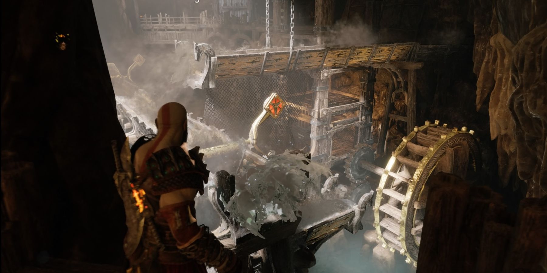 Kratos gazes over the Applecore in God of War Ragnarok