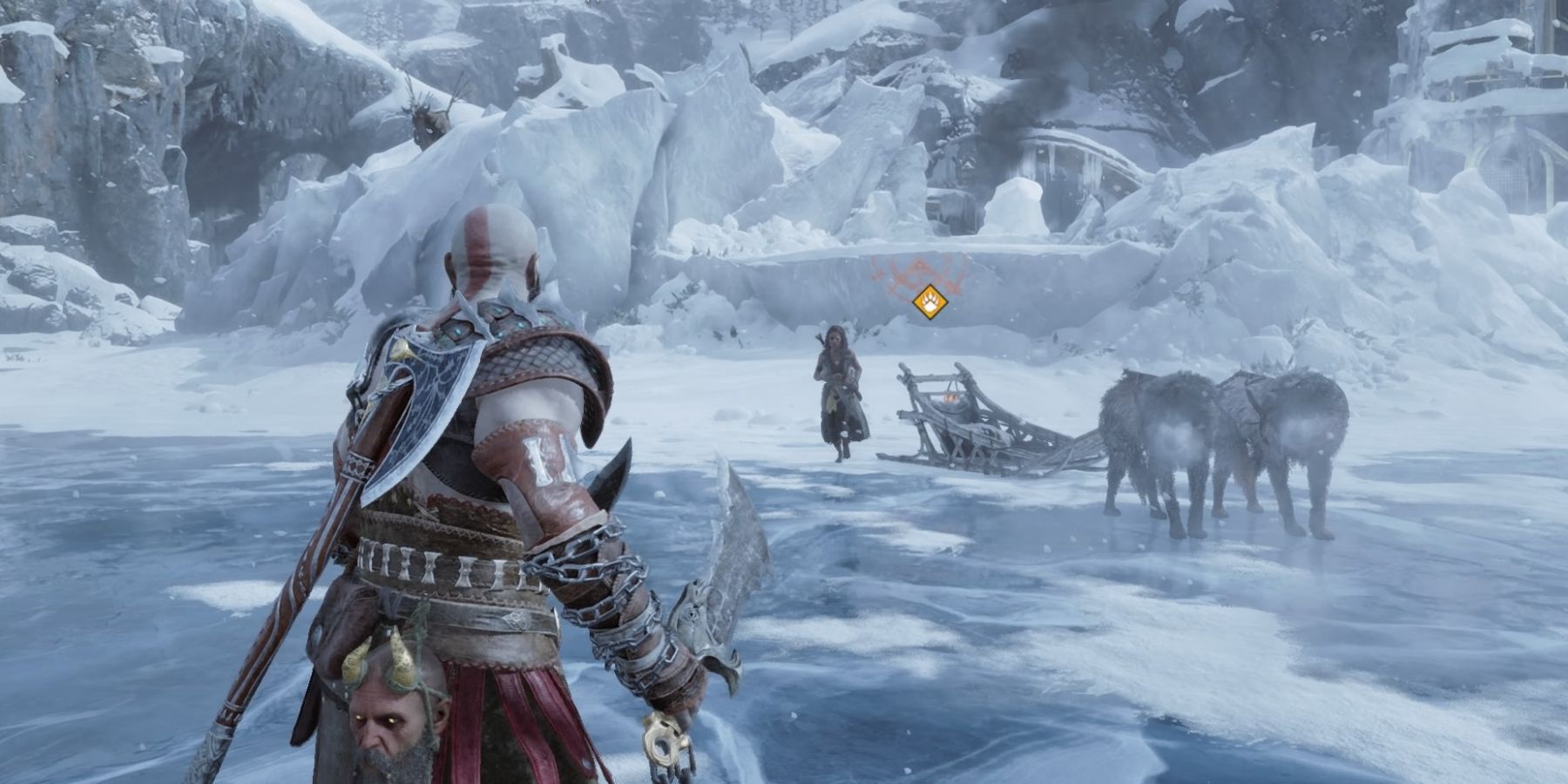 Kratos and Freya find a Raider camp in God of War Ragnarok
