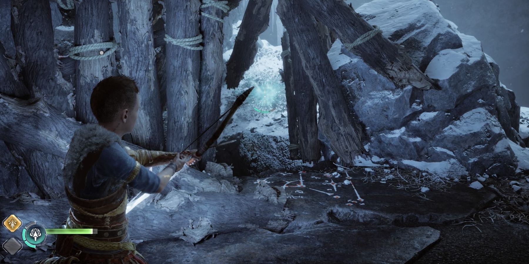 Atreus aims his bow in God of War Ragnarok
