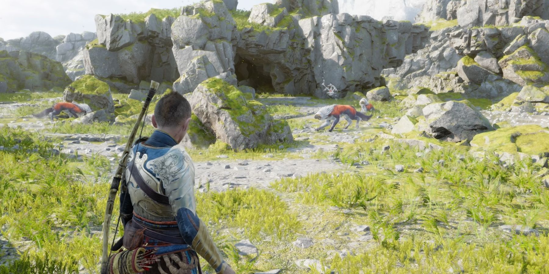 Atreus approaches some Gulons in God of war Ragnarok