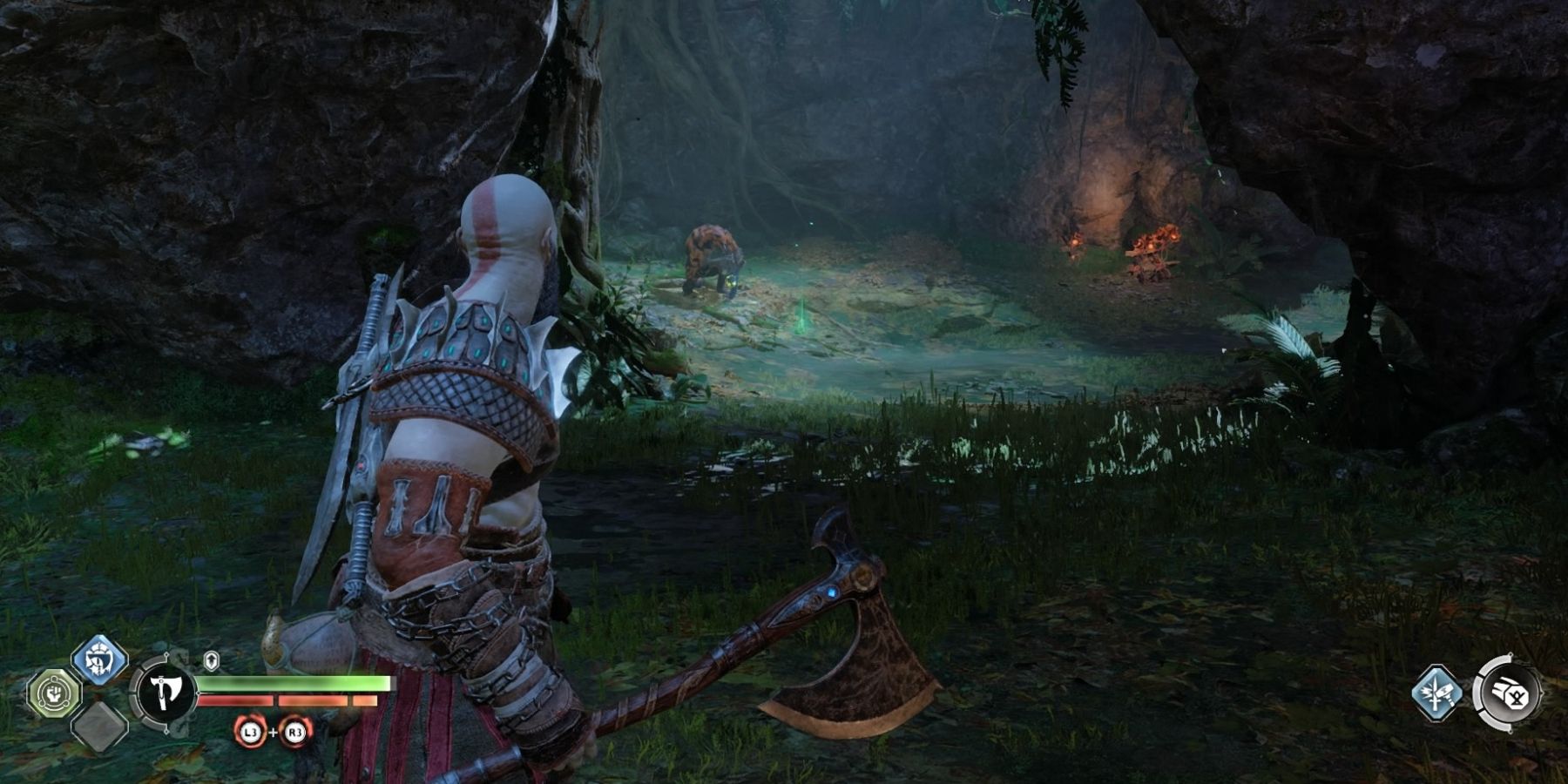 Kratos spots a Wulver in God of War Ragnarok