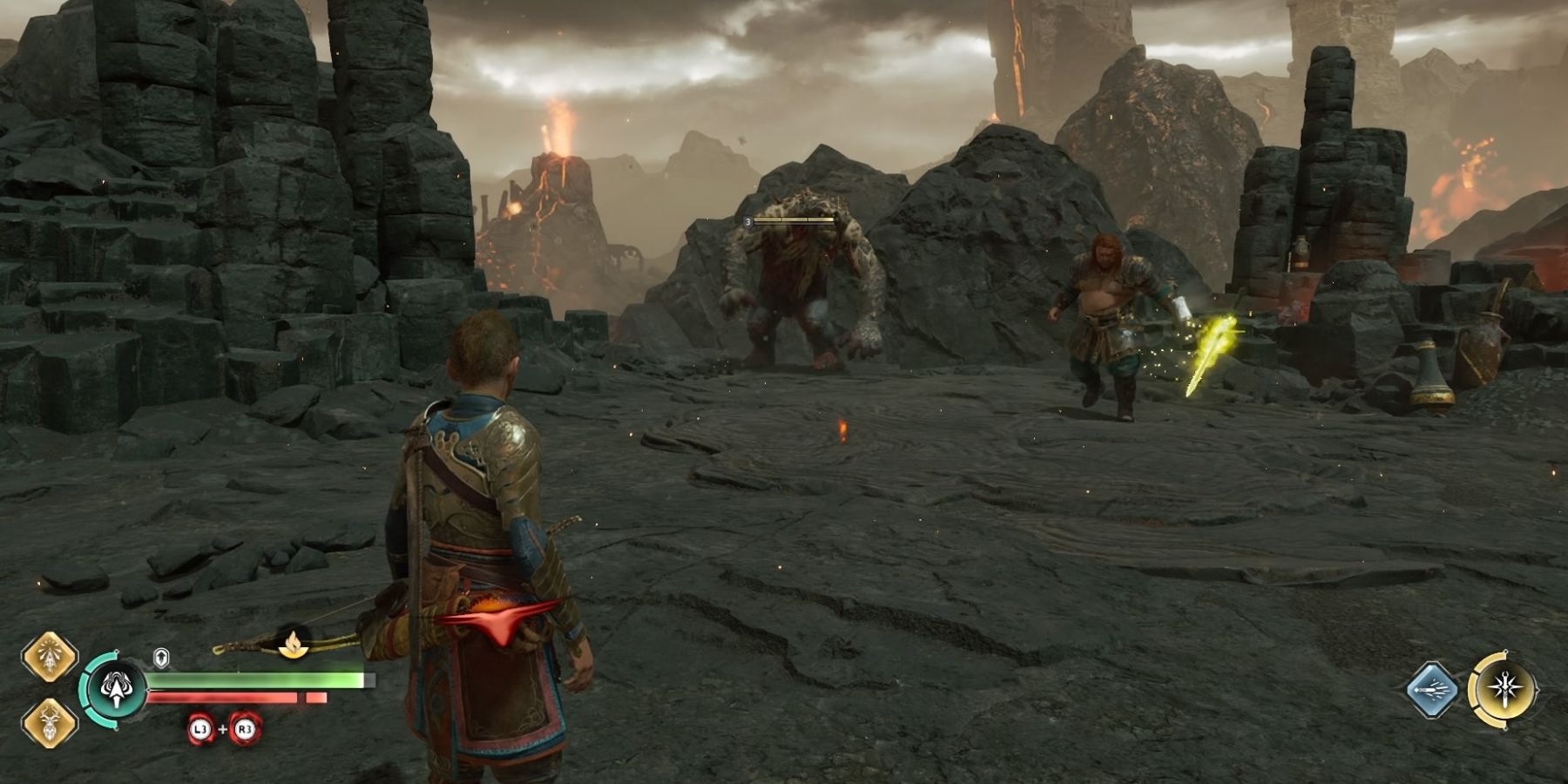 Atreus faces an Ogre in God of War Ragnarok