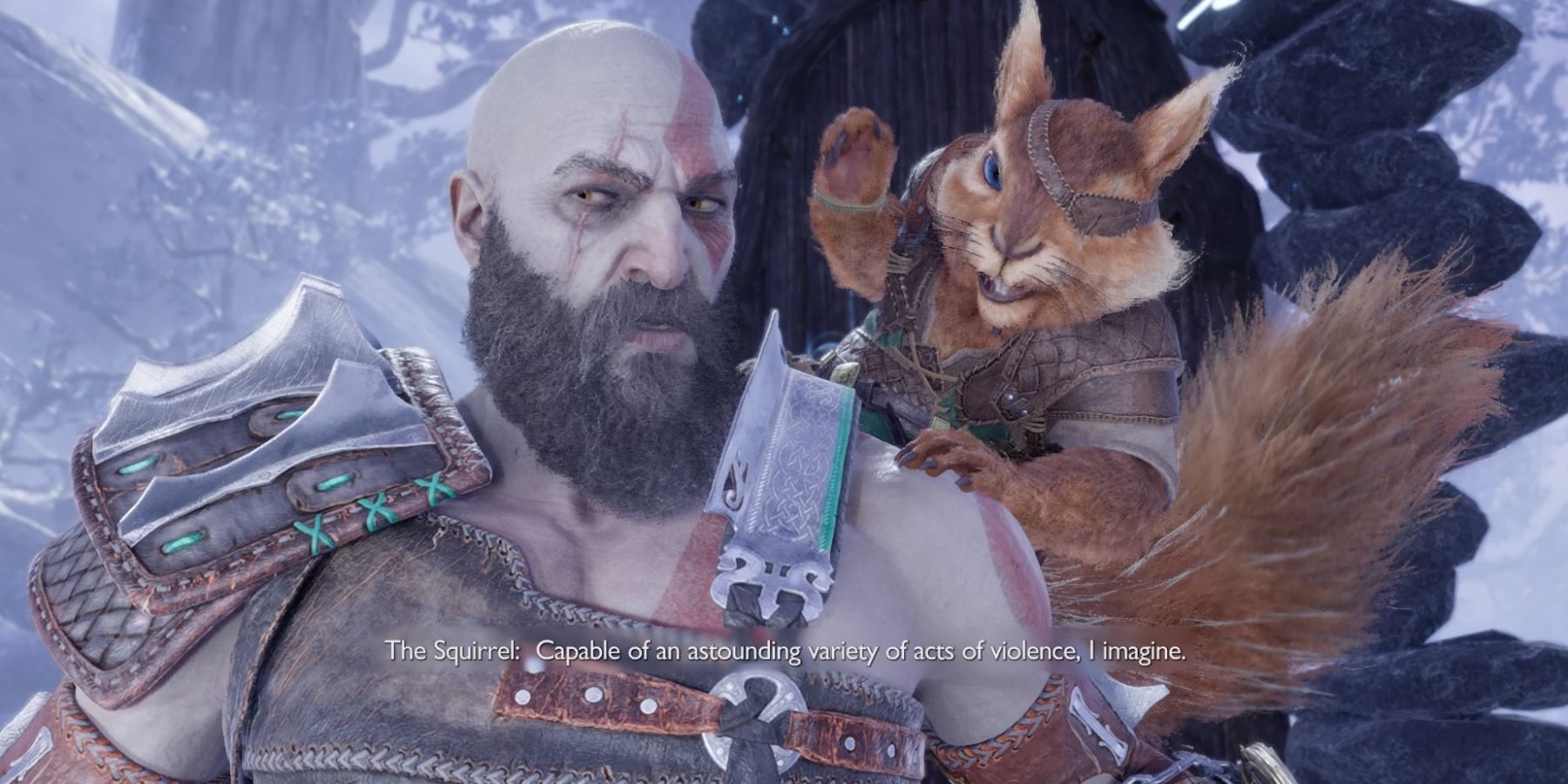 Kratos and Ratatoskr in God of War Ragnarok