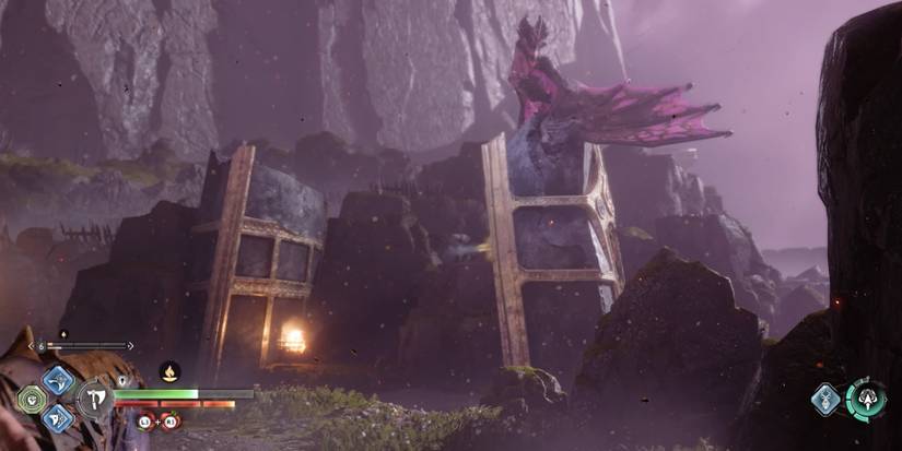 A dragon overlooks Asgard in God of War Ragnarok