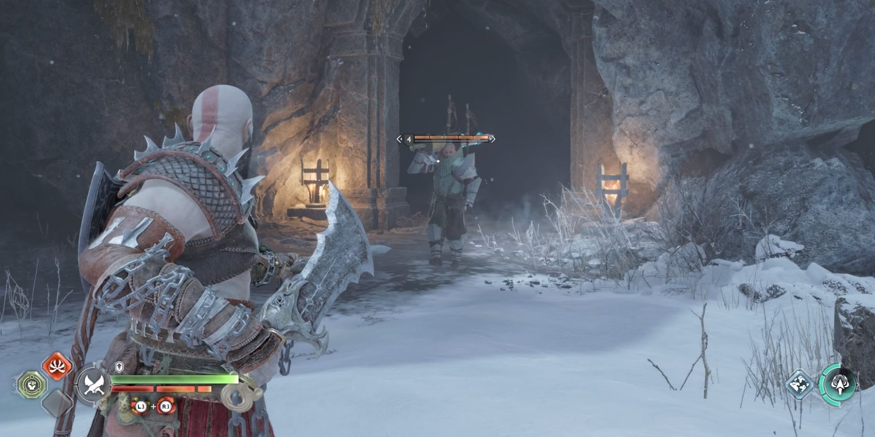 Kratos faces the Traveler in God of War Ragnarok