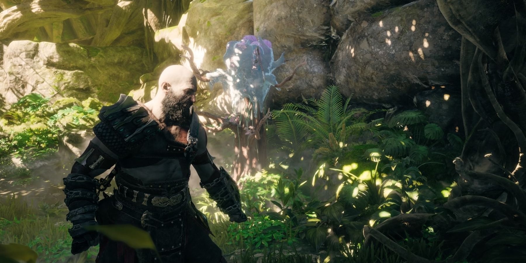 Kratos freezes a plant in God of War Ragnarok