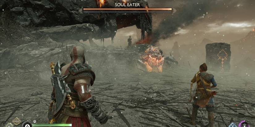 Kratos and Atreus face a Soul Eater in God of War Ragnarok