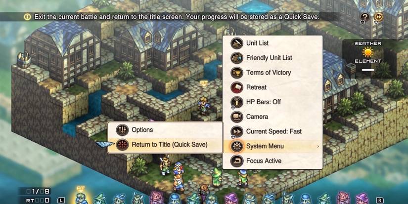 An options menu in Tactics Ogre Reborn