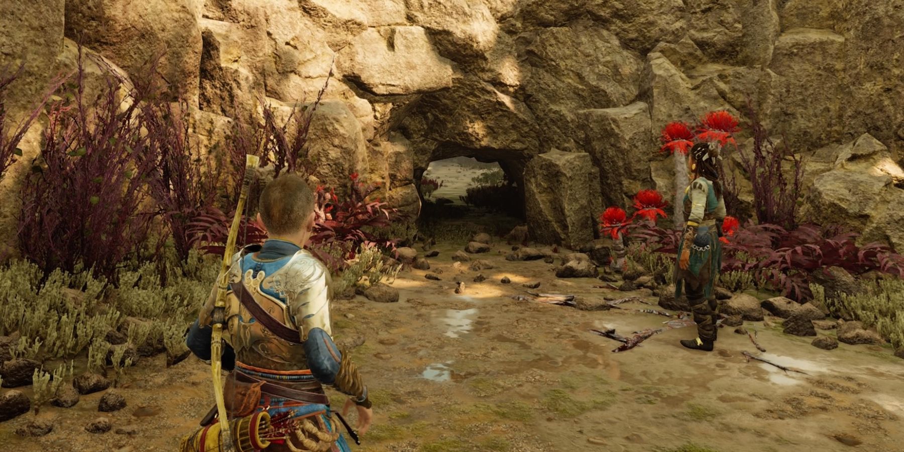 Atreus and Angrboda find a hole in a wall in God of War Ragnarok