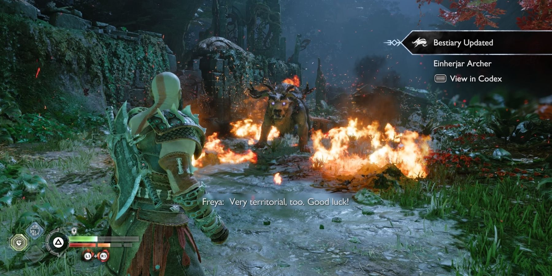 Kratos faces a Flame Gradungr in God of War Ragnarok