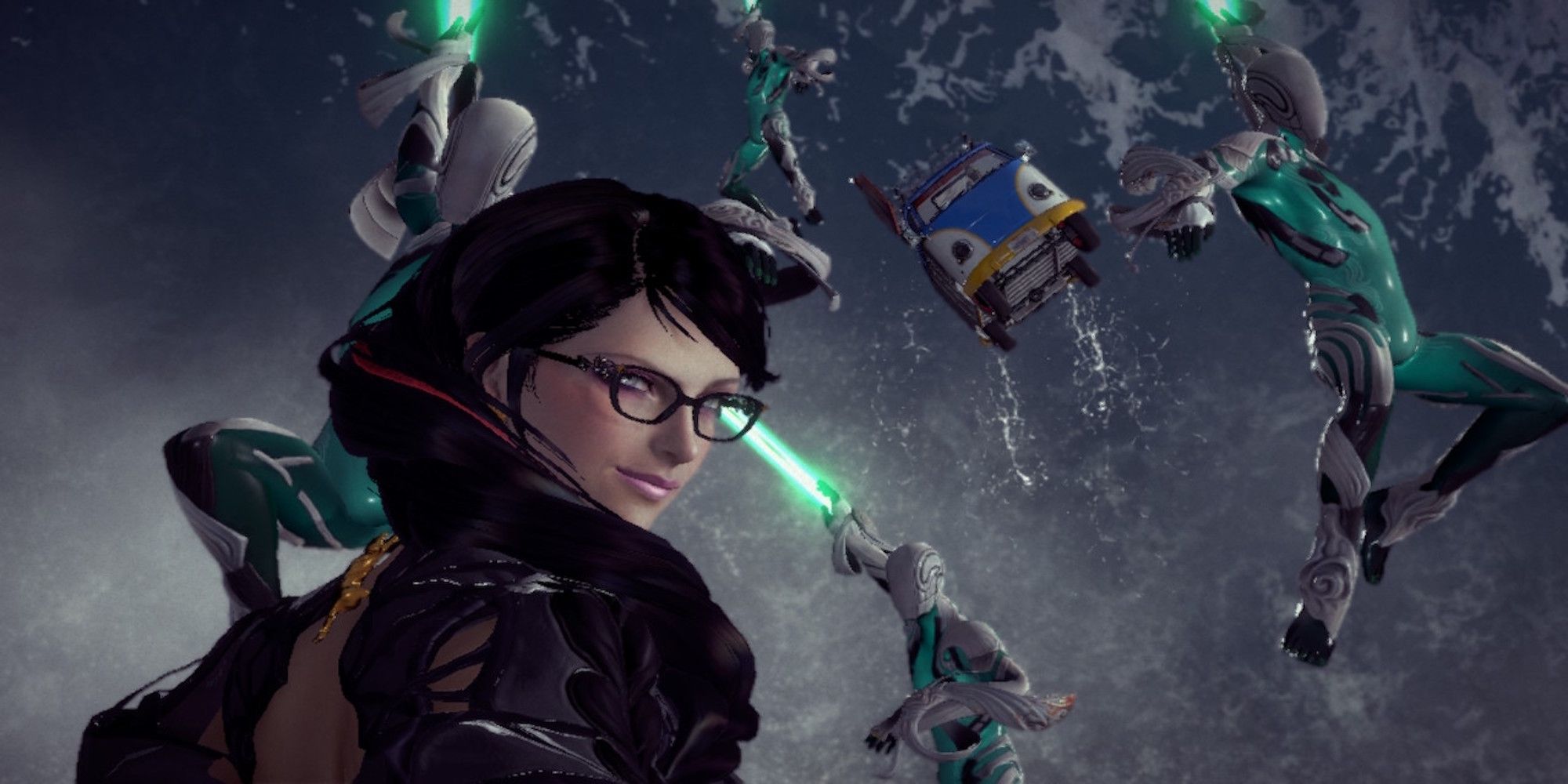 A cutscene featuring characters in Bayonetta 3 