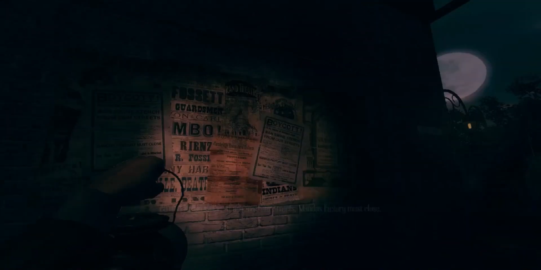 Examining the posters on an alley wall in Amnesia: A Machine For Pigs