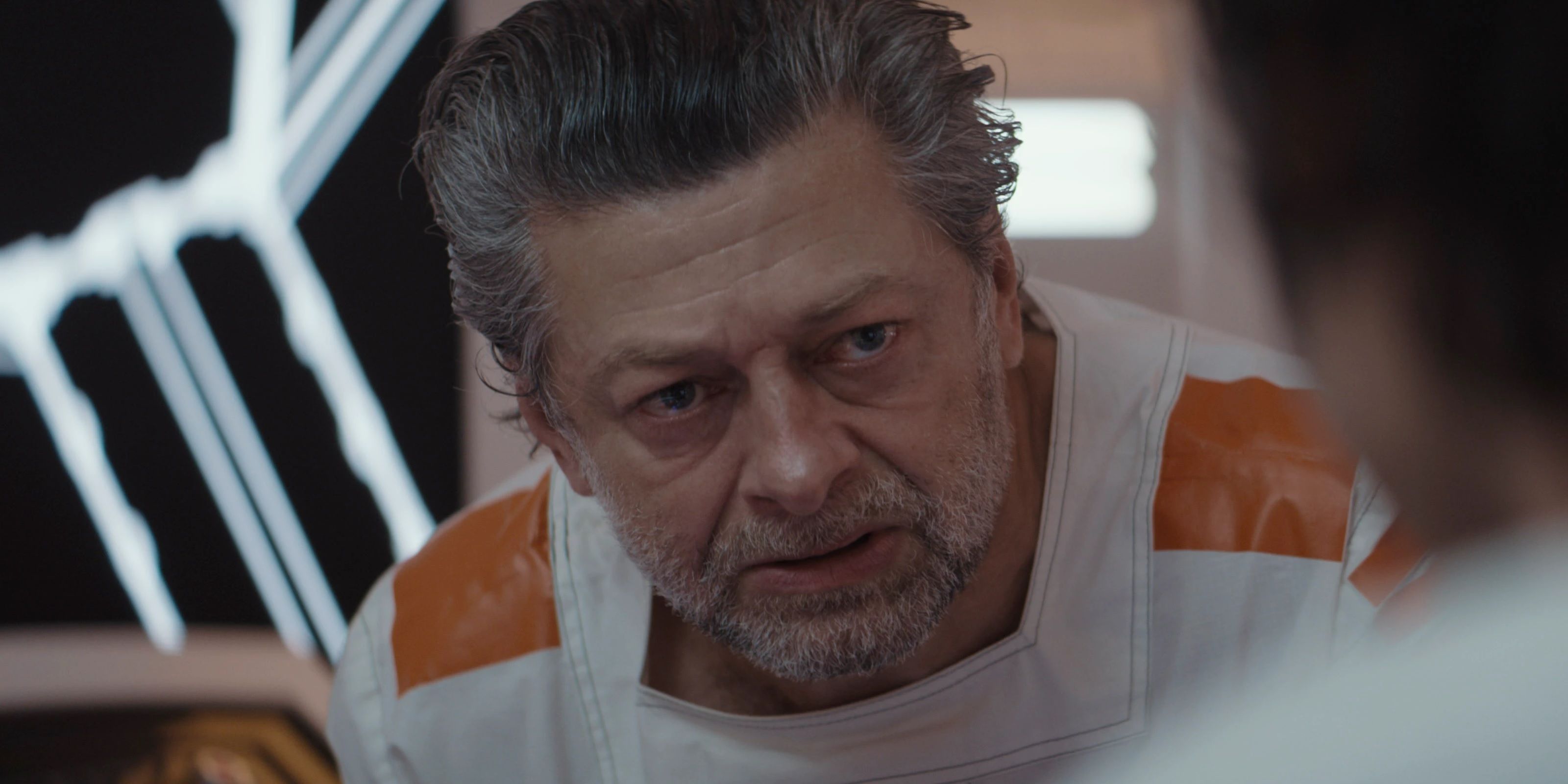 Andy Serkis as Kino Loy in the command center in Andor episode 10