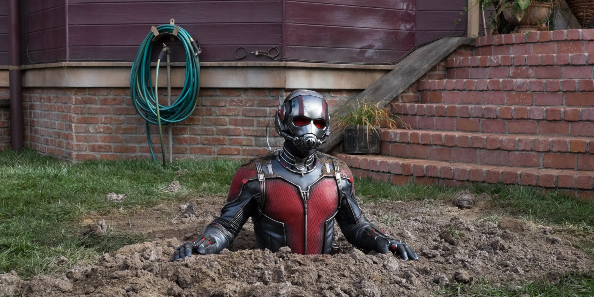 Ant-Man in his Hero Suit Standing in a Hole