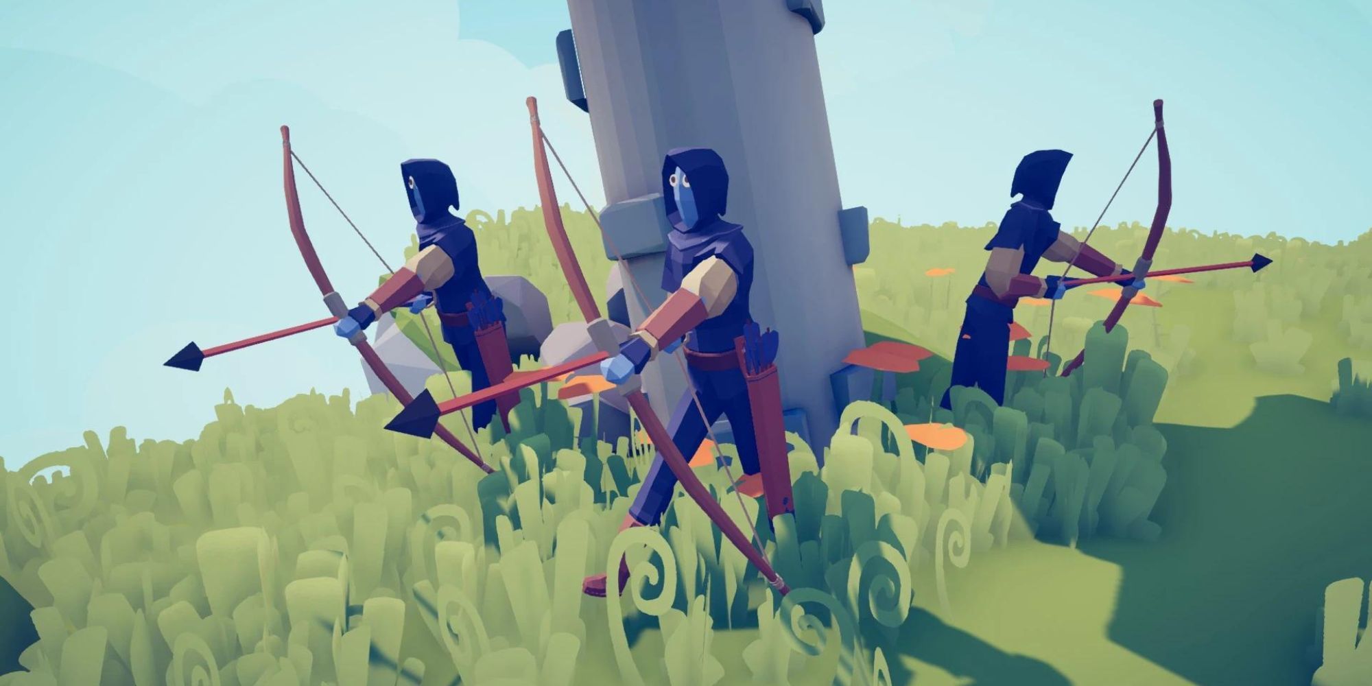 Three archers standing around a tower in Totally Accurate Battle Simulator