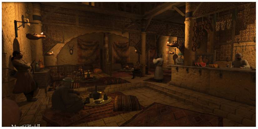 inside of a settlement in Mount & Blade 2: Bannerlord