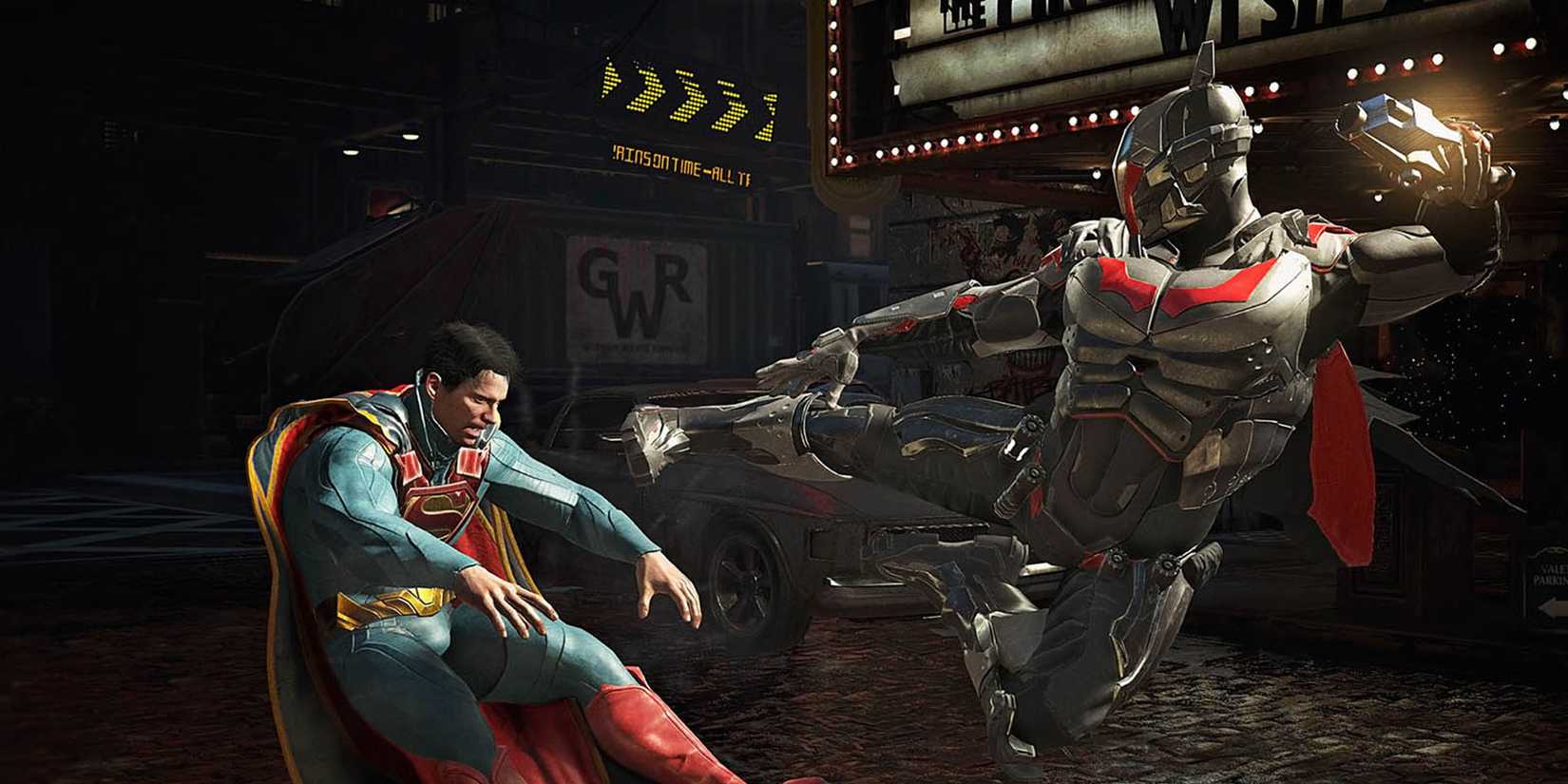 Batman fighting Superman in Injustice 2