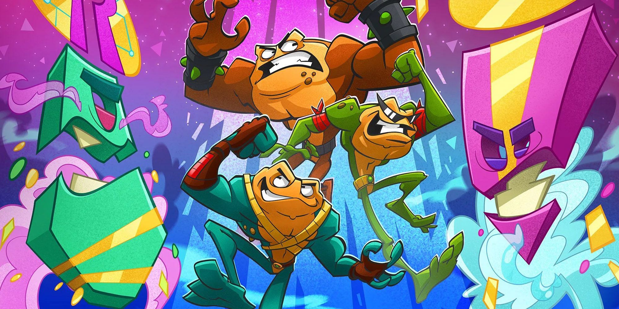 Battletoads - All Three Battletoads Facing Off Against End Bosses In Promo Art For Game