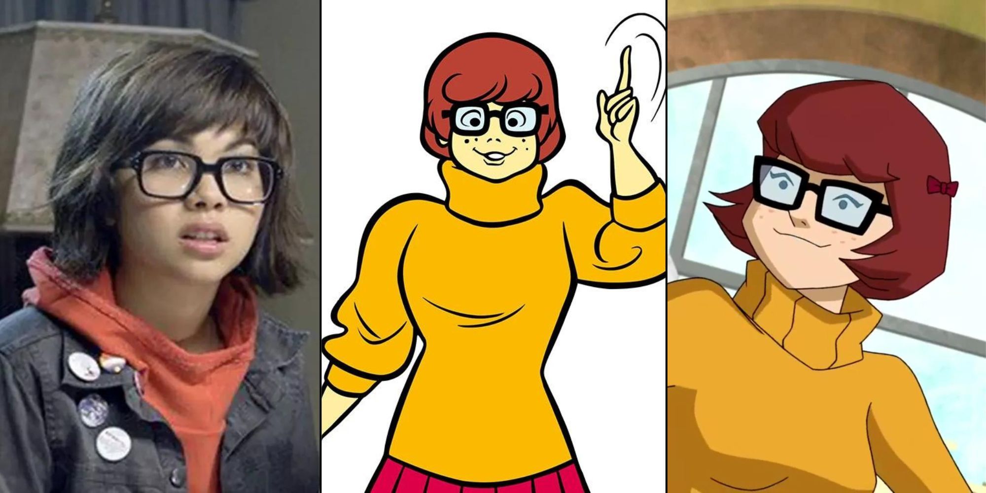 split image of 3 different versions of Velma Dinkely