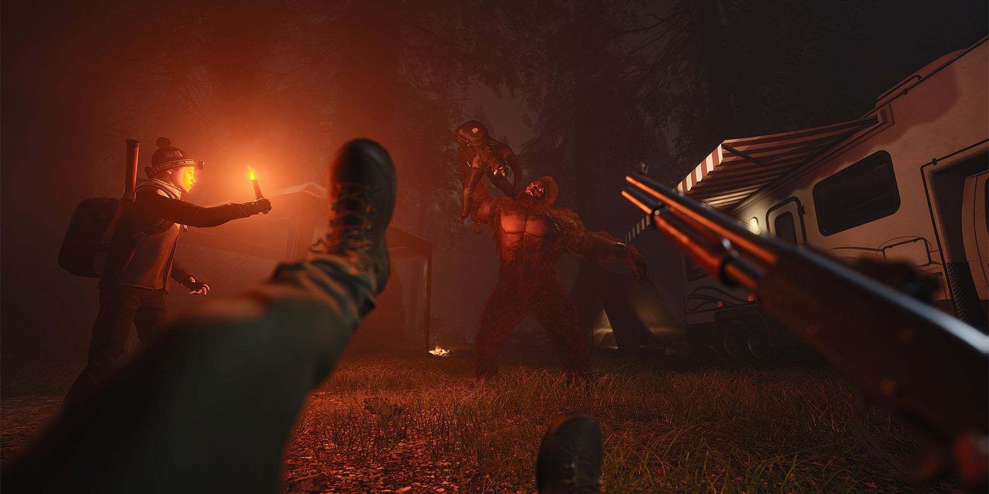 A player being attacked by bigfoot while their friends watch defenceless in Bigfoot