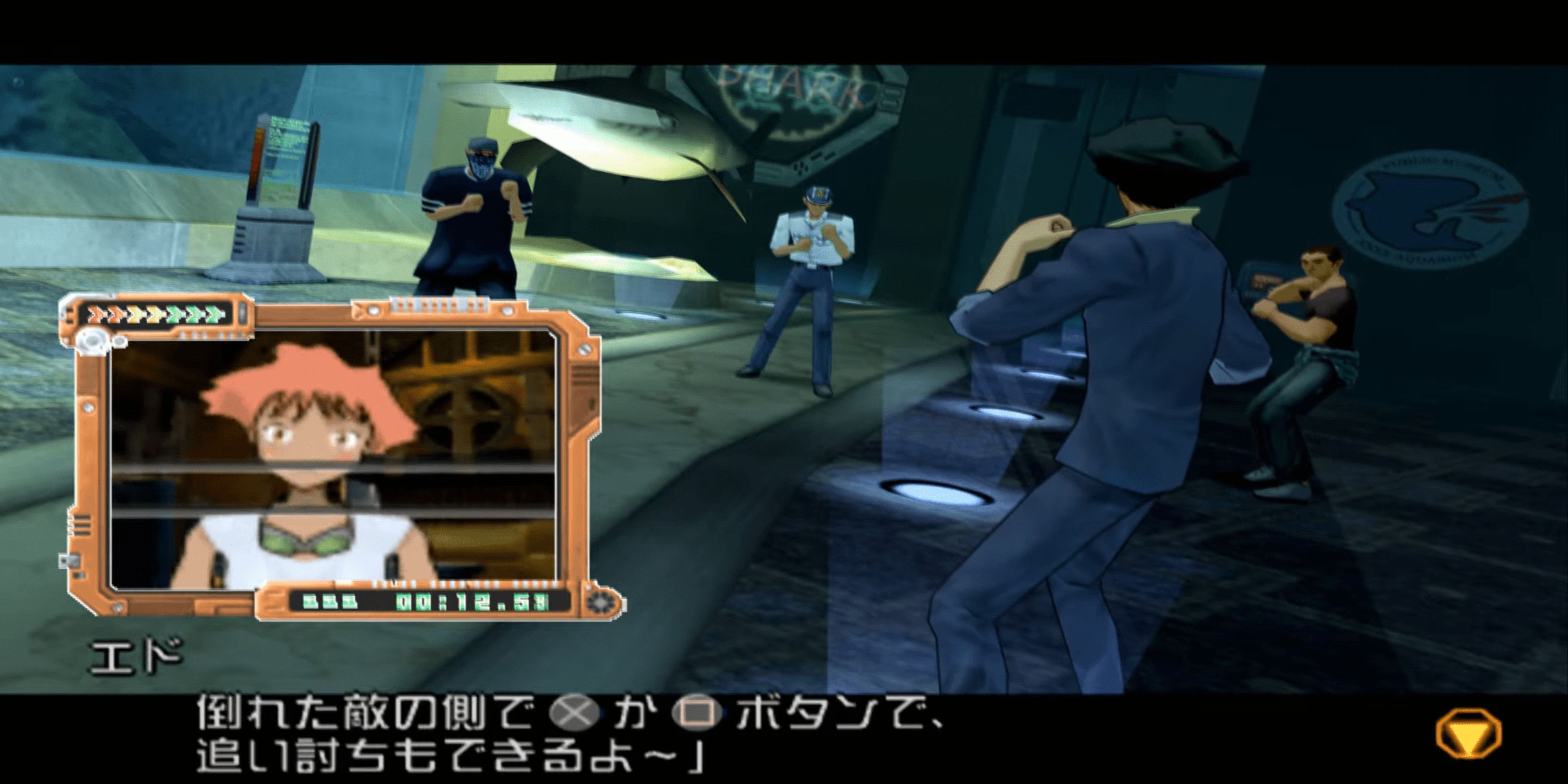 Spike fighting three enemies as Ed appears in a pop up screen