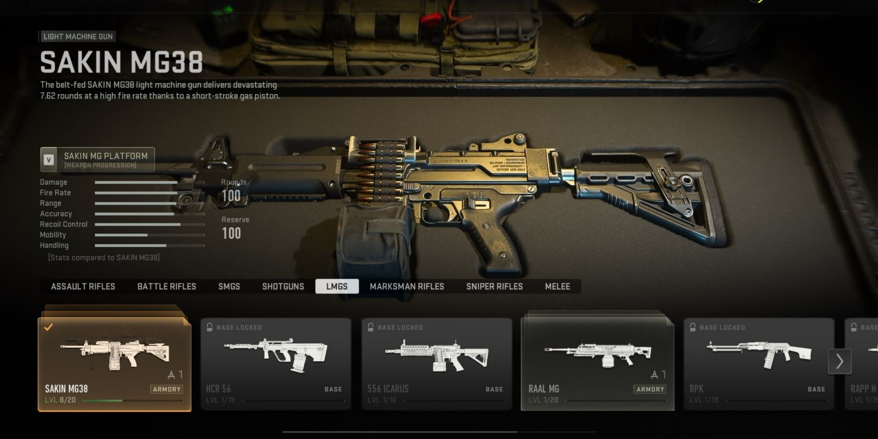 Call Of Duty Modern Warfare II (2022) Sakin MG38 Weapon Selection