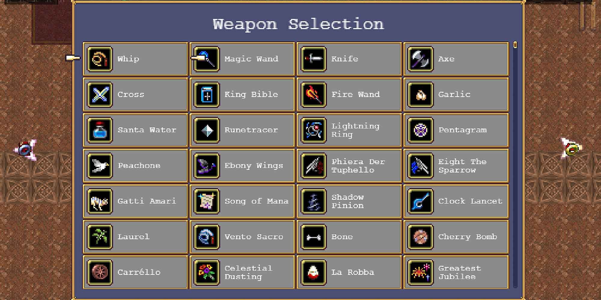 Selecting any weapon with the Candybox in Vampire Survivors