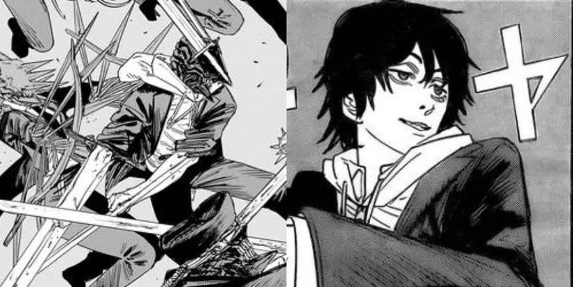 Chainsaw man Longsword Hybrid in his hybrid form and his human form