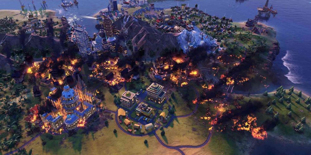 Buildings and districts on fire in Civilization 6