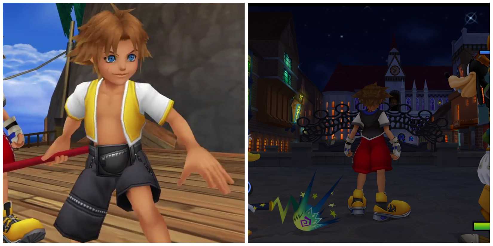 Tidus and Sora in the Second District in Traverse Town Kingdom Hearts