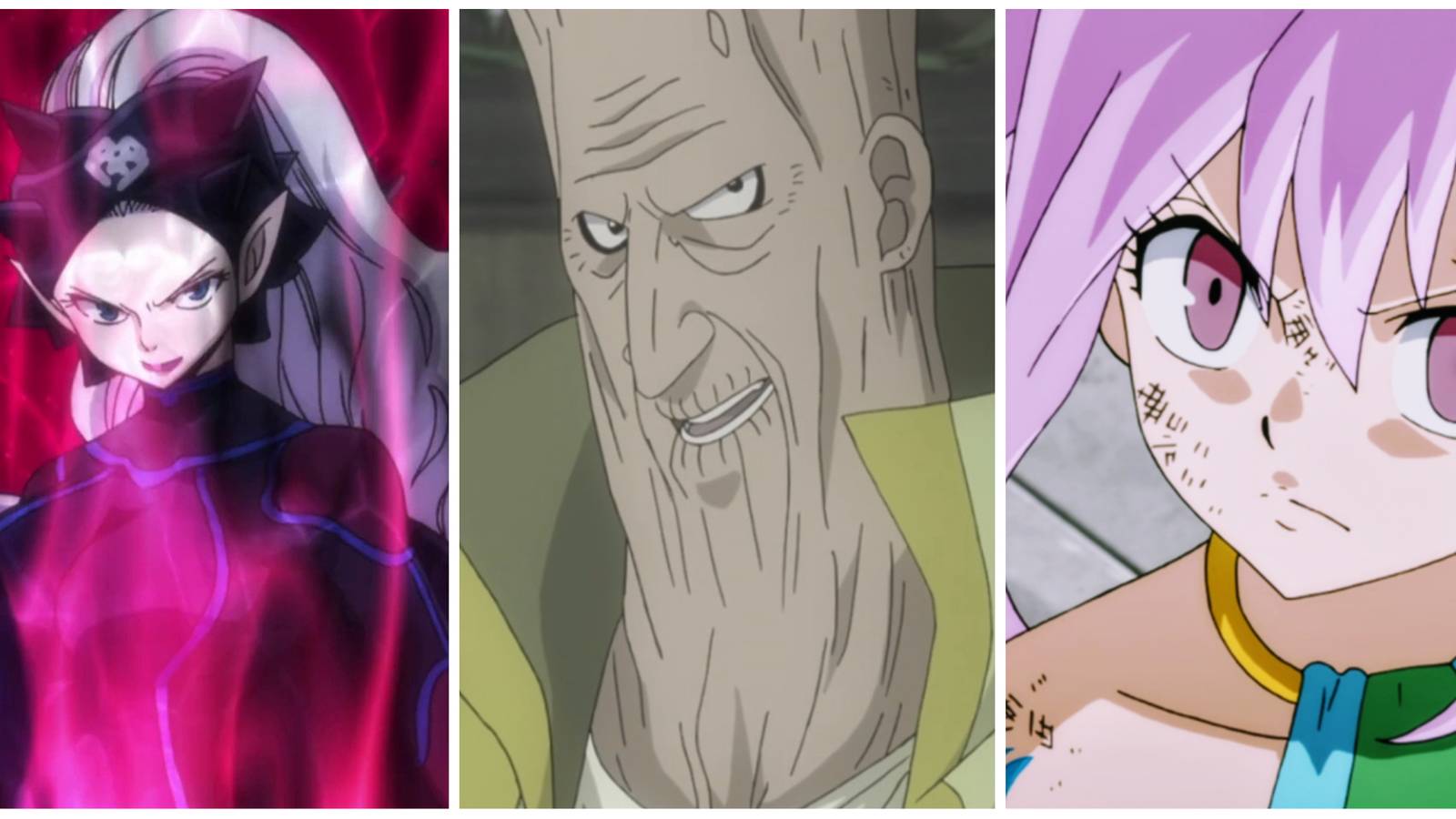 Headshots of Mirajane Strauss, Warrod Sequen, and Wendy Marvell placed parallely.