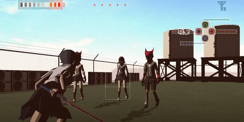 Saya on rooftop fighting against Chiropterans