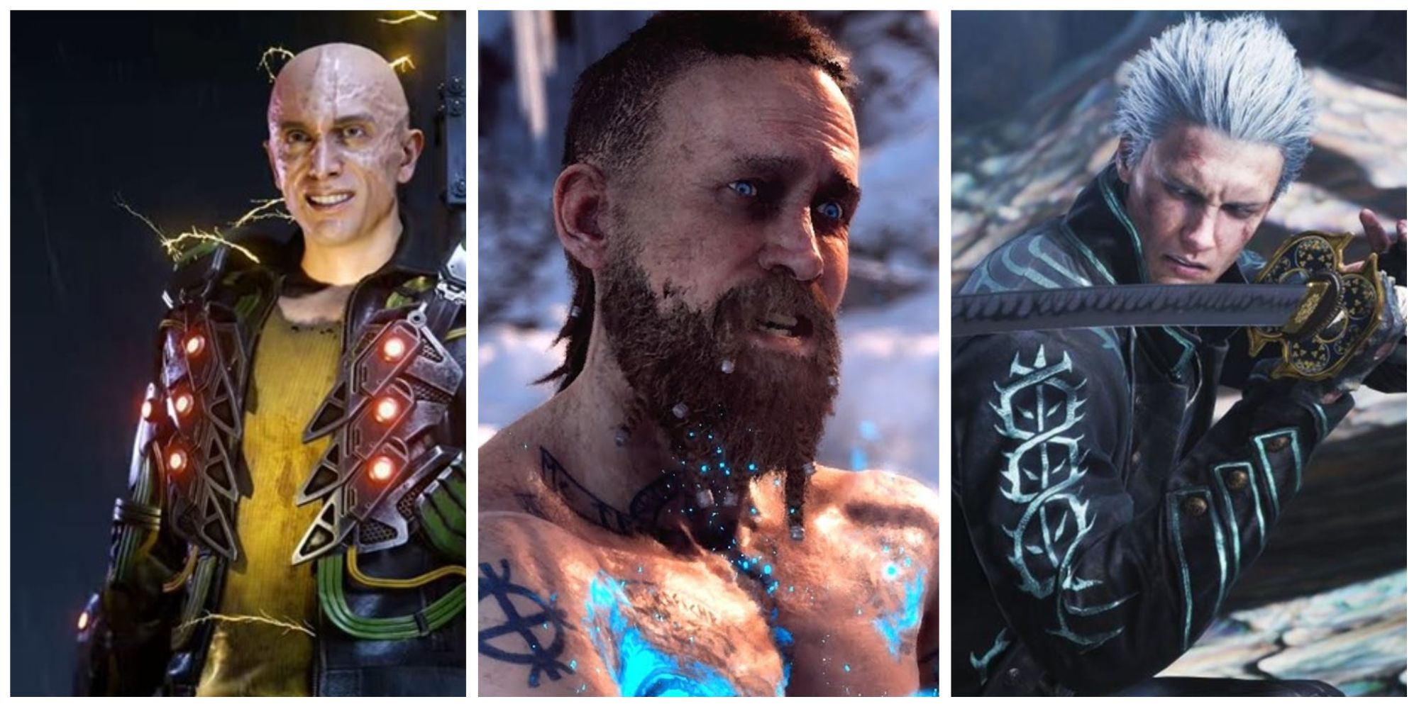 electro from marvel's spider-man, baldur from god of war, vergil from devil may cry 5