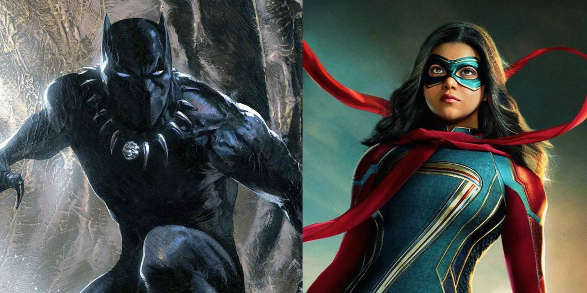 Collage of Black Panther and Mrs Marvel