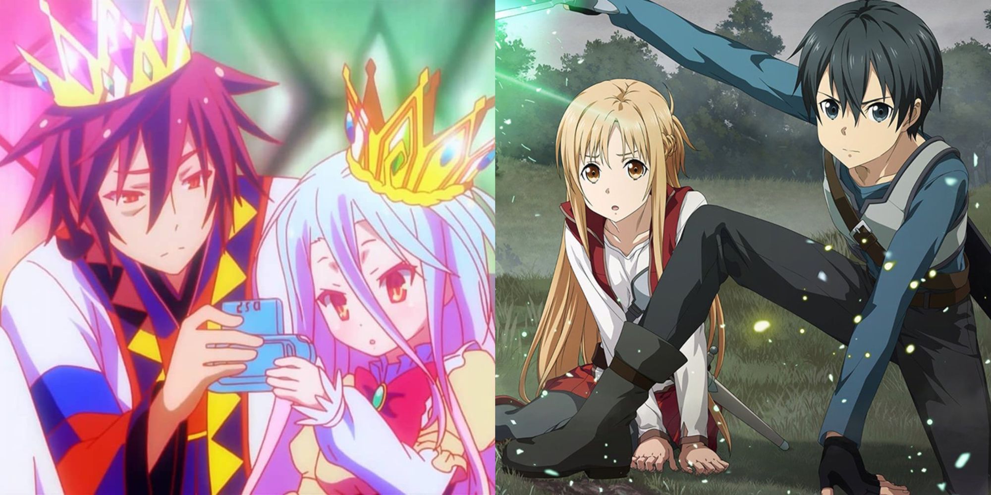 Collage of No Game No Life and Sword Art Online, Shiro and Sora, Asuna and Kirito