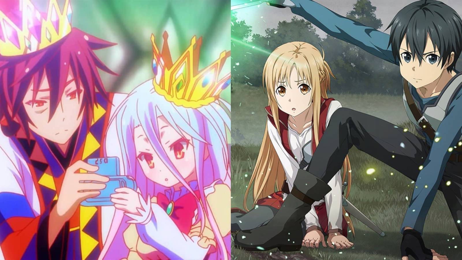 Collage of No Game No Life and Sword Art Online, Shiro and Sora, Asuna and Kirito