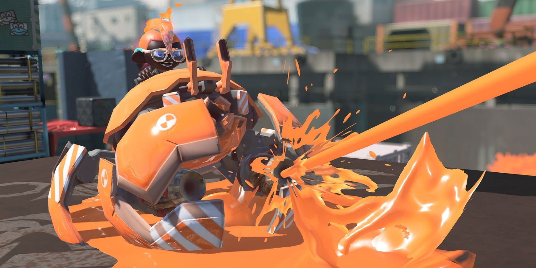 Splatoon 3 Crab Tank special weapon shooting orange ink