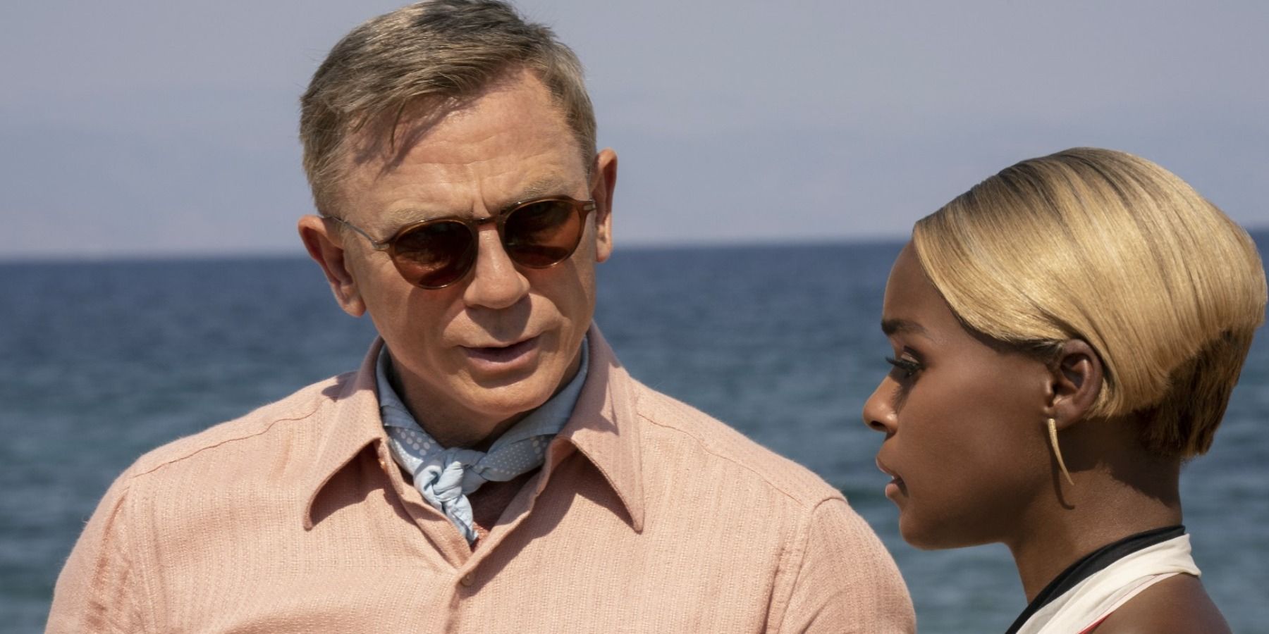 Daniel Craig as Benoit Blanc and Janelle Monae in Glass Onion: A Knives Out Mystery