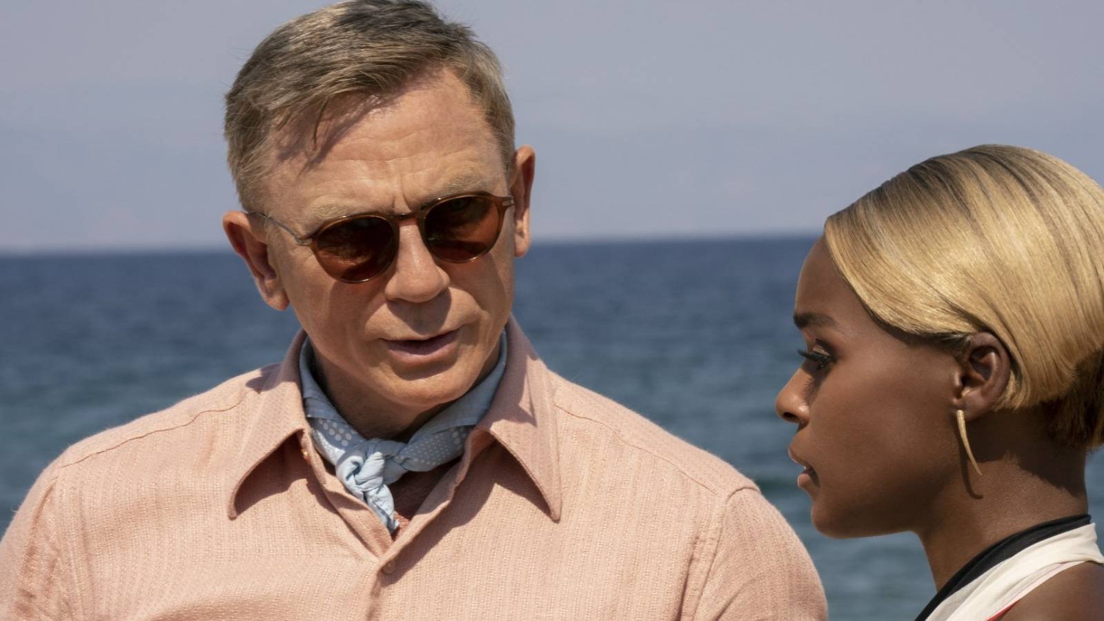 Daniel Craig as Benoit Blanc and Janelle Monae in Glass Onion: A Knives Out Mystery