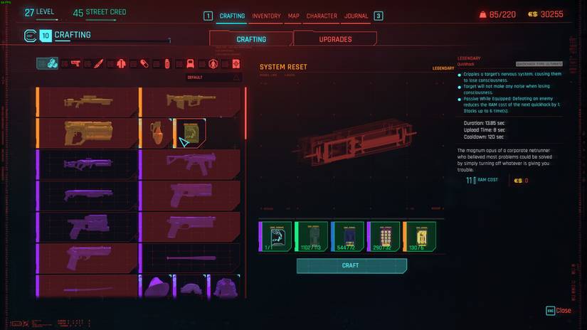 Item description for legendary system reset