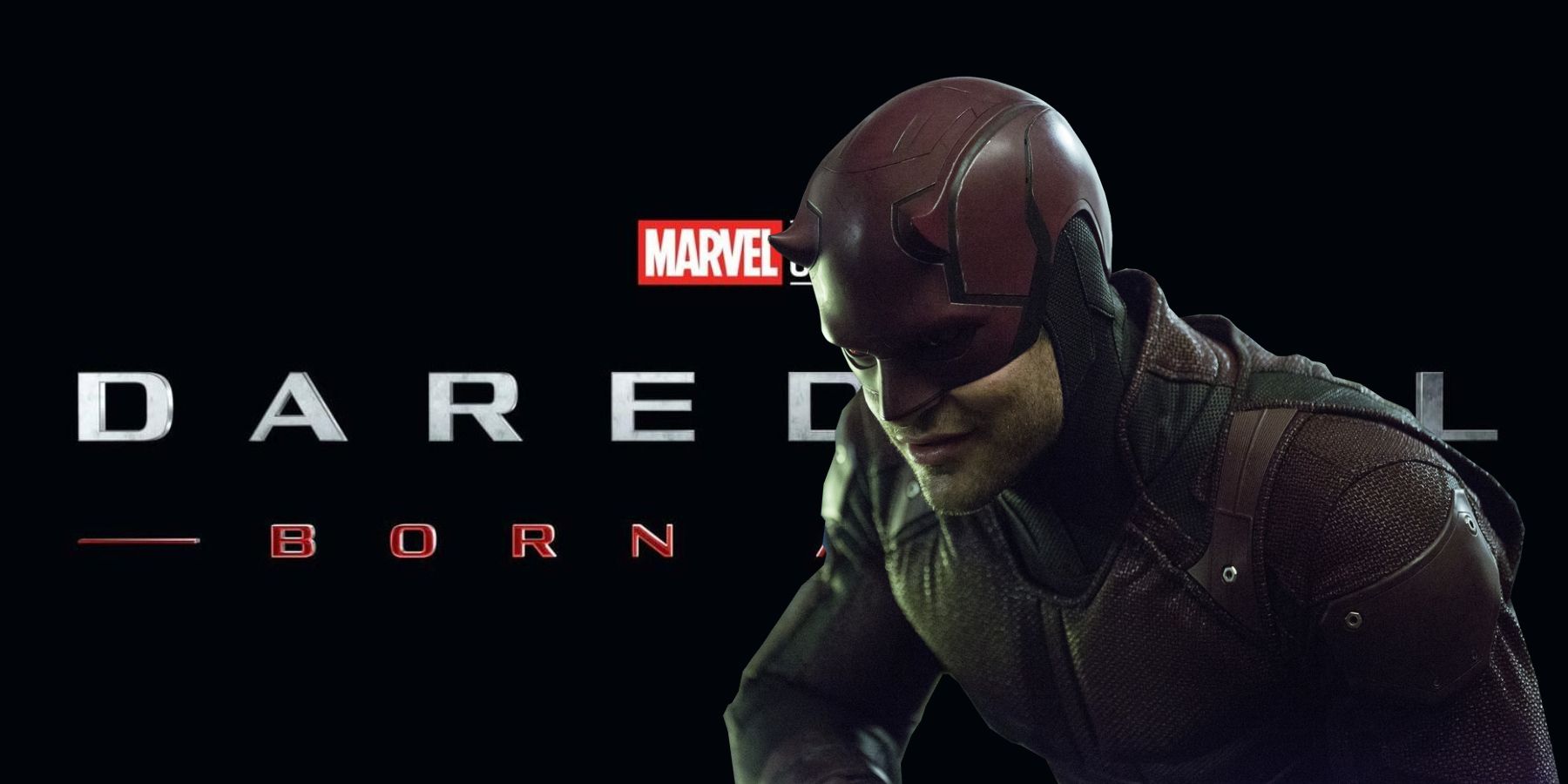 Daredevil cutout with Born Again logo background