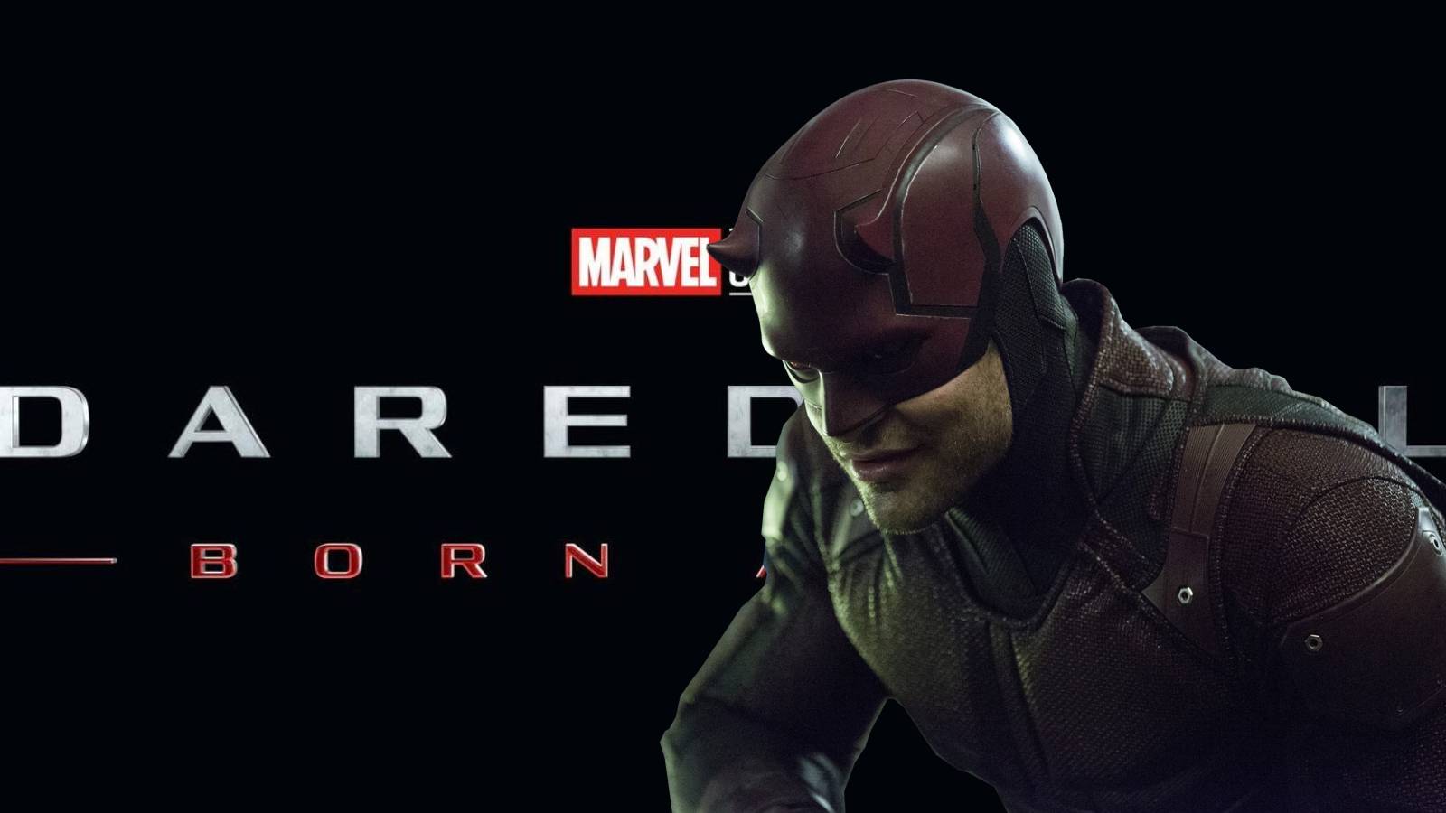 Daredevil cutout with Born Again logo background