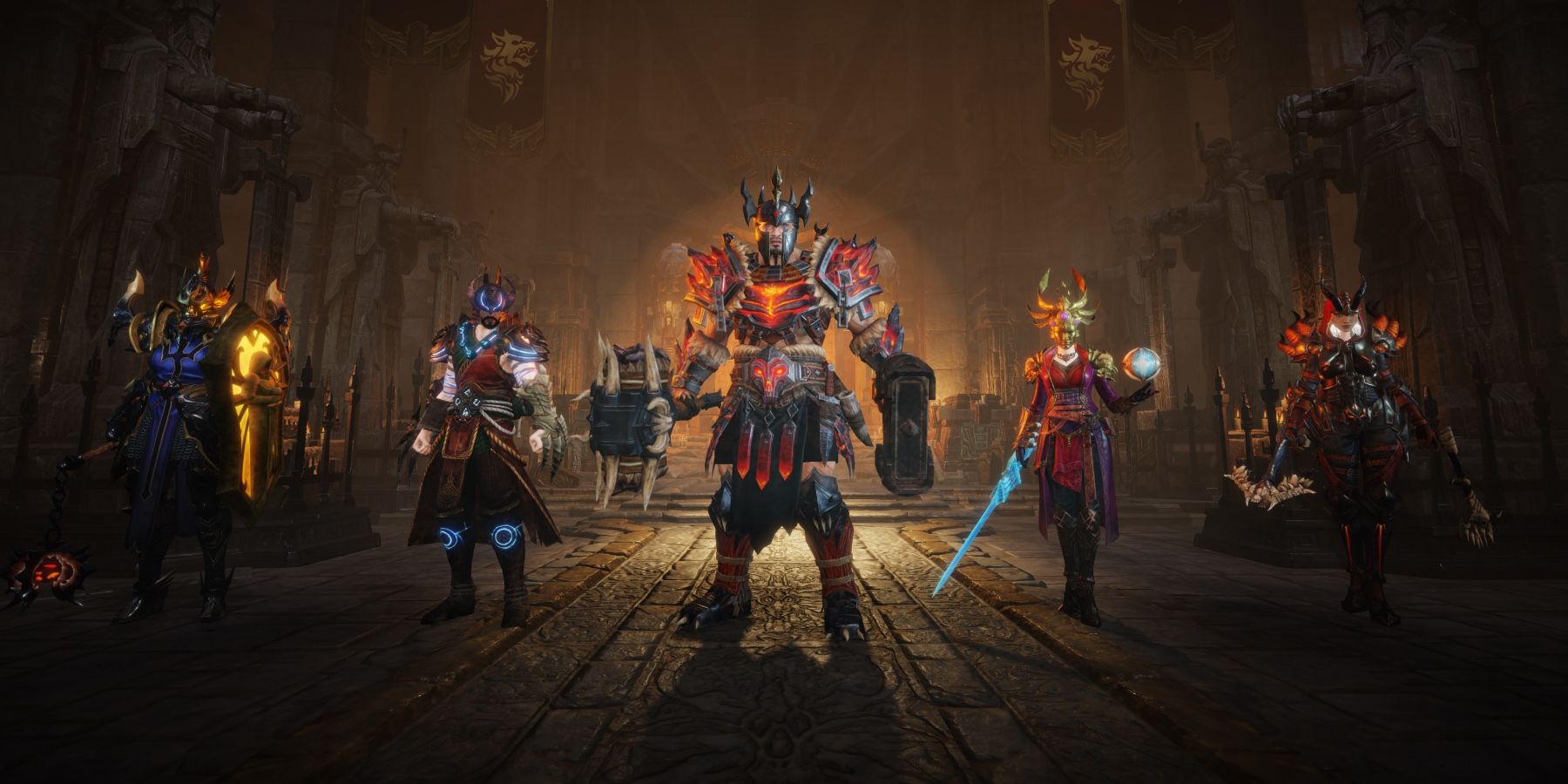 Hero characters with equipment in Diablo Immortal