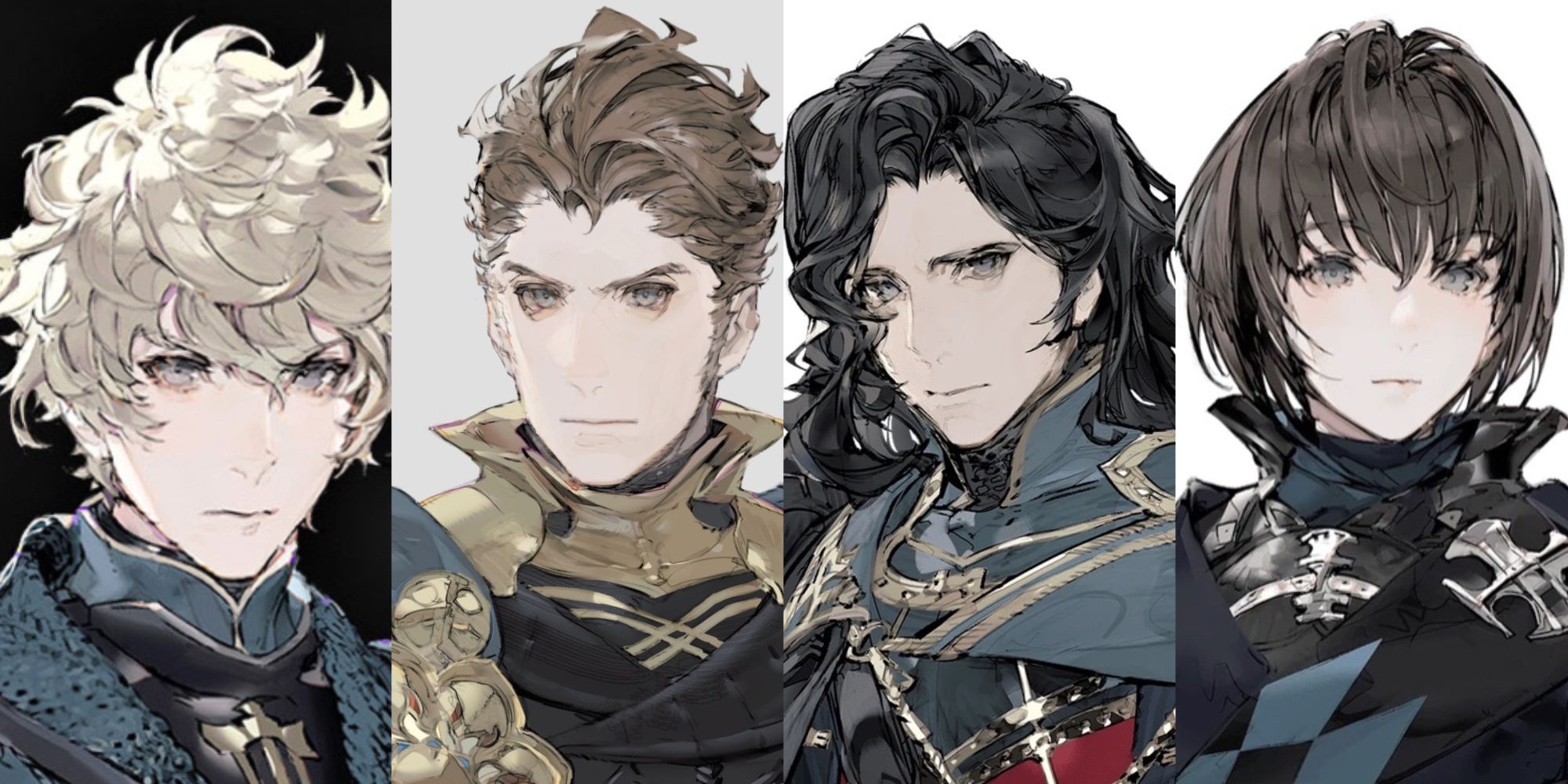 split image of Andrias, Fredret, Iscarion, and Izelair from The DioField Chronicle