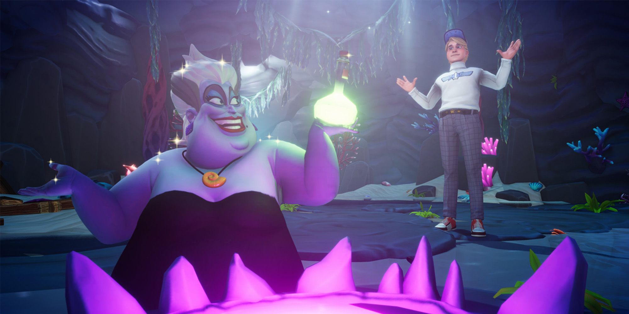 Disney Dreamlight Valley Ursula with player in cave with potion