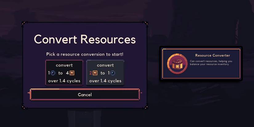 Dome Keeper - Selecting Resource Converter Options In-Game With Gadget Description Overlaid On Top