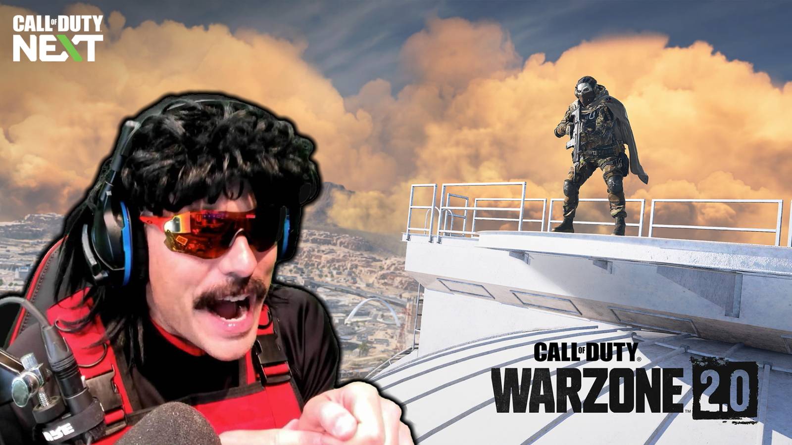 DrDisrespect overlaid on Call of Duty Next promotional art