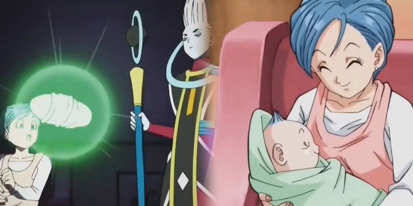 Dragon Ball - Whis Teleporting Bulla Out Of Bulma's Stomach And Bulma Holding BUlla